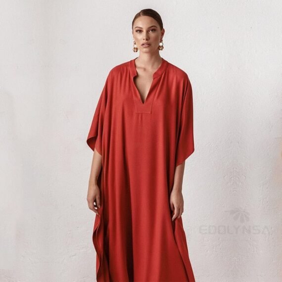 Long Red V-neck Maxi Dress - Image 4