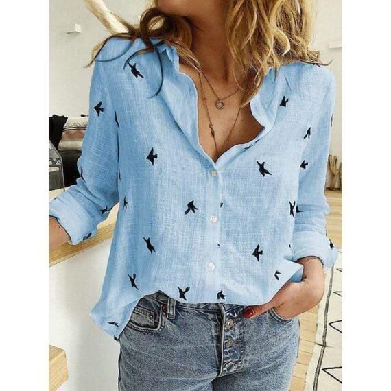 Bird Printed Casual Long Sleeve Shirt - Image 5