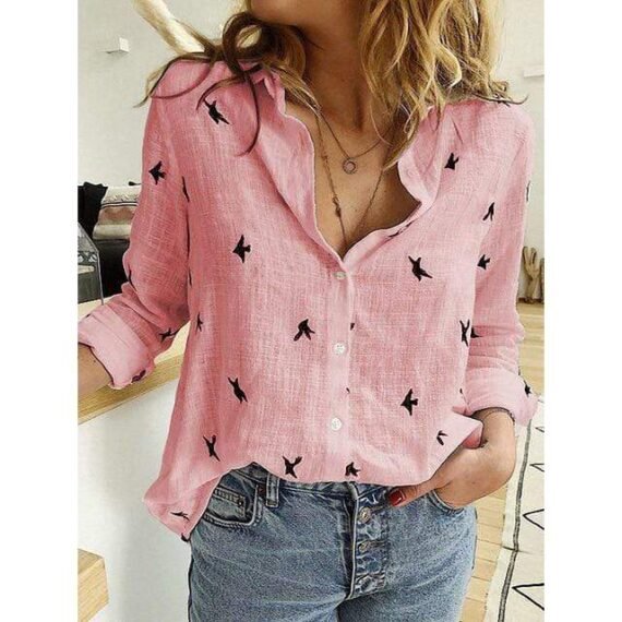 Bird Printed Casual Long Sleeve Shirt - Image 3