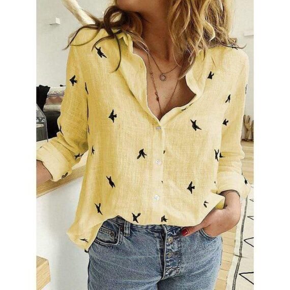 Bird Printed Casual Long Sleeve Shirt - Image 4