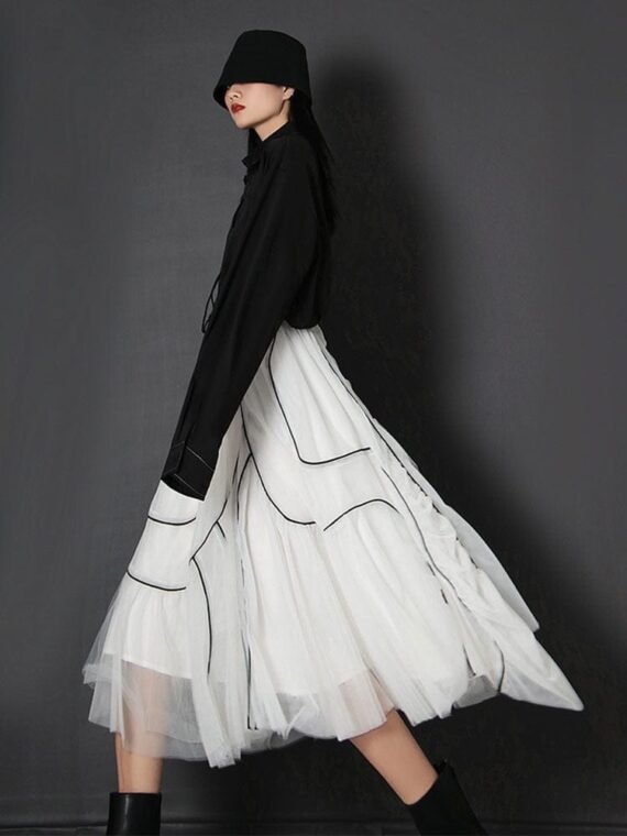 Ella Black & White Asymmetrical Skirt | Millennials - Image 6
