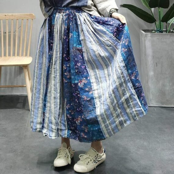 Vintage Patchwork Blue Hippie Skirt - Image 4
