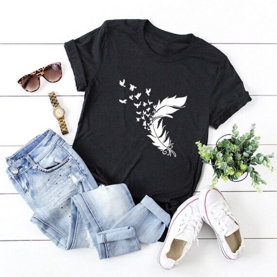 Feather & Birds O-Neck Tee - Image 2