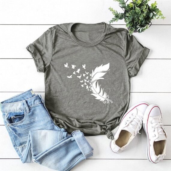 Feather & Birds O-Neck Tee - Image 6