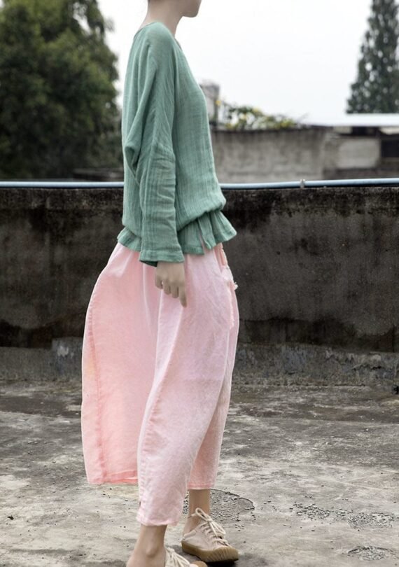 Soft Pink Linen Midi Skirt - Image 5