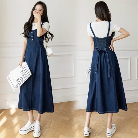 Spaghetti Strap Long Denim Dress - Image 5