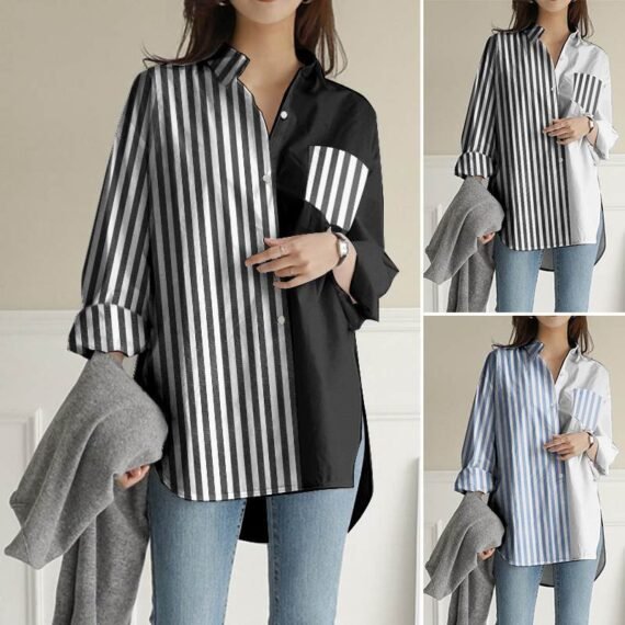 Striped Korean Patchwork Shirt - Image 5