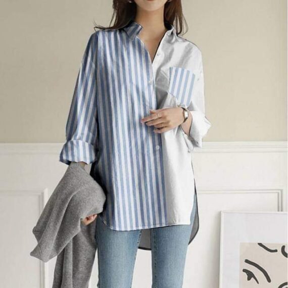 Striped Korean Patchwork Shirt - Image 3