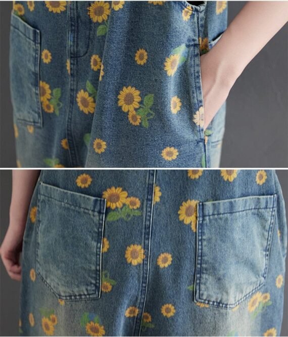 Sunflower Printed Denim Overall - Image 4