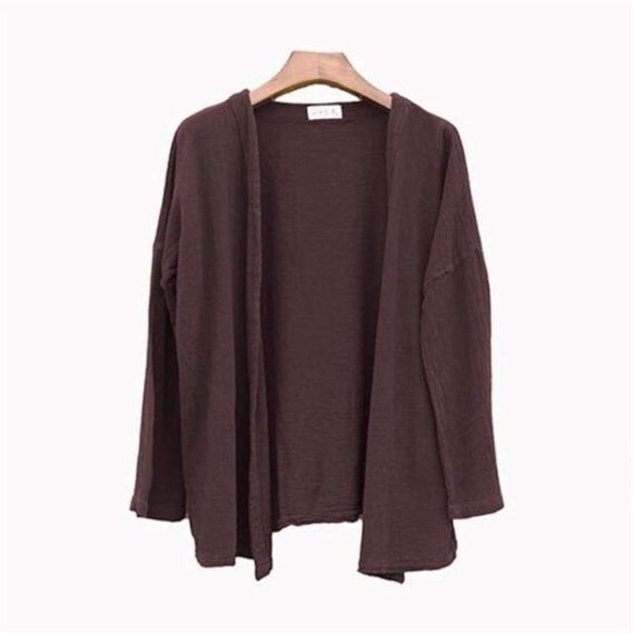 Irregular V Neck Brown Linen Cardigan | Lotus - Image 6