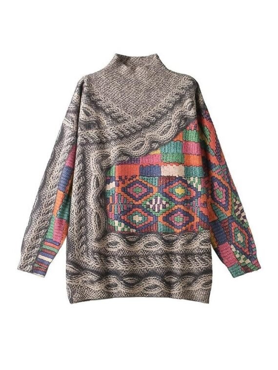 Turtleneck Printed Knitted Sweater - Image 5