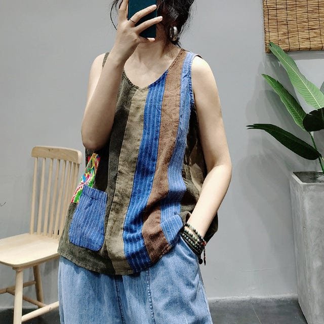 Striped Patchwork Hippie Tank Top - Image 2