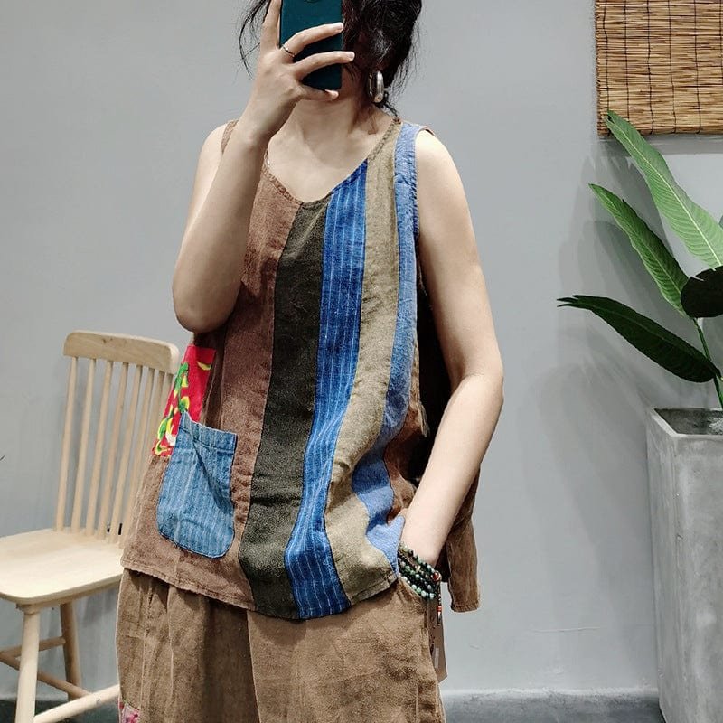 Striped Patchwork Hippie Tank Top