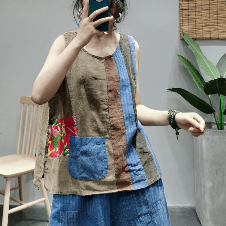 Striped Patchwork Hippie Tank Top - Image 4