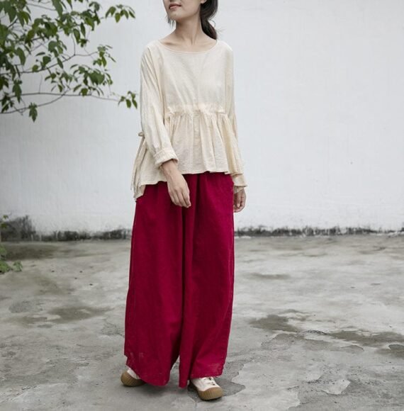 Vibrant Red Cotton Linen Palazzo Pants | Lotus - Image 5