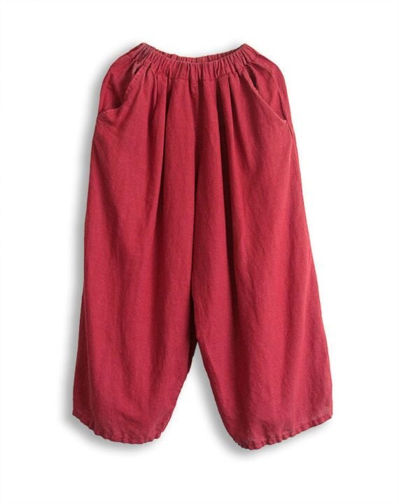 Vibrant Red Cotton Linen Palazzo Pants | Lotus - Image 8