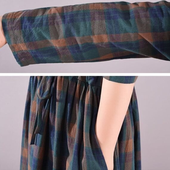 Vintage Plaid Loose Cotton Dress - Image 6