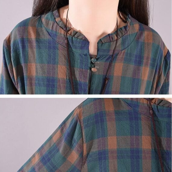 Vintage Plaid Loose Cotton Dress - Image 4