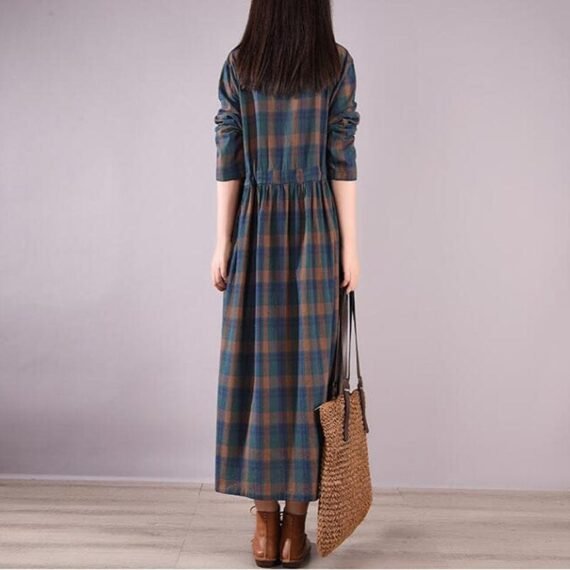 Vintage Plaid Loose Cotton Dress - Image 2