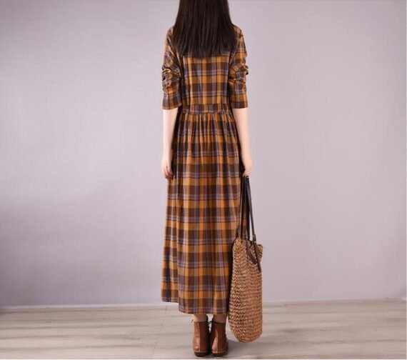 Vintage Plaid Loose Cotton Dress - Image 8