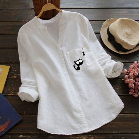 Cat Lover V-Neck Blouse - Image 9