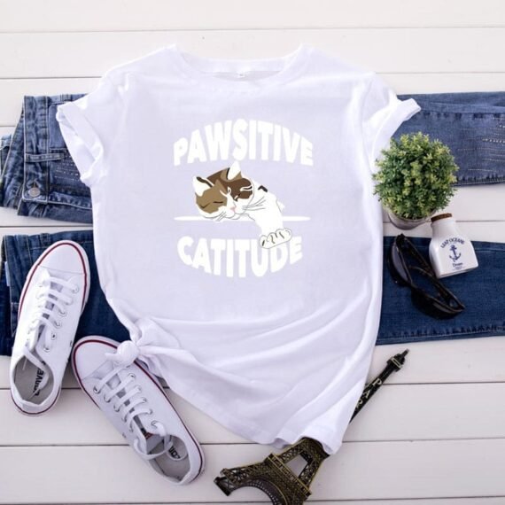 Pawsitive Catitude Graphic T-Shirt - Image 4