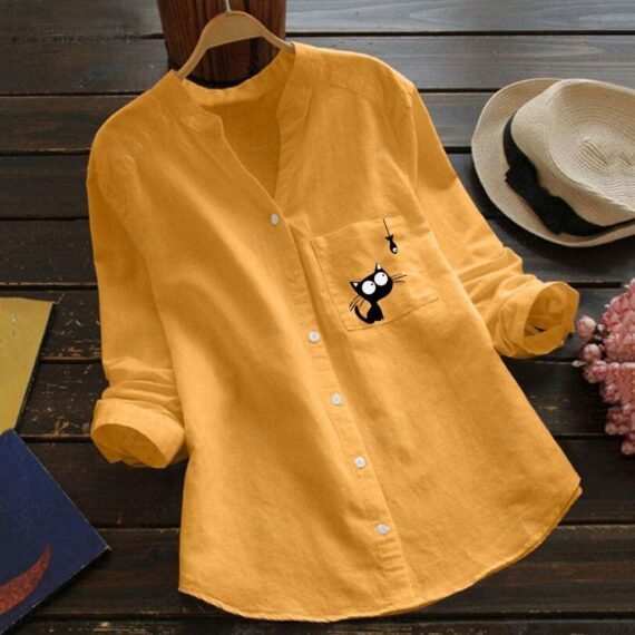 Cat Lover V-Neck Blouse - Image 2